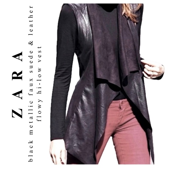 Zara Jackets & Blazers - Zara black metallic faux suede & leather vest